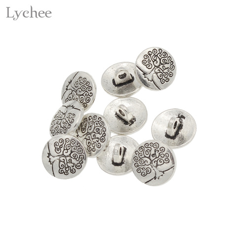 Lychee Life 10pcs Silver Metal Tree Carving Shank Buttons Round Carved Tree Jeans Button DIY Sewing Handmade Scrapbook Craft ► Photo 1/5