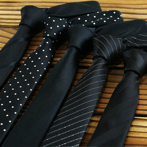 Ricnais Factory Sale 5cm Black Mens Skinny Ties Polyester Silk Plaid Striped Dots Jacquard Narrow Necktie Neck tie Party ► Photo 1/6