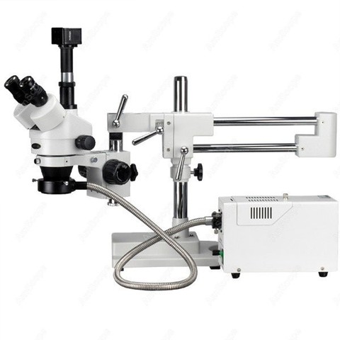 Simul-Focal Trinocular Microscopy--AmScope Supplies 3.5X-90X Simul-Focal Trinocular Boom Microscopy System + 3MP Digital Camera ► Photo 1/6