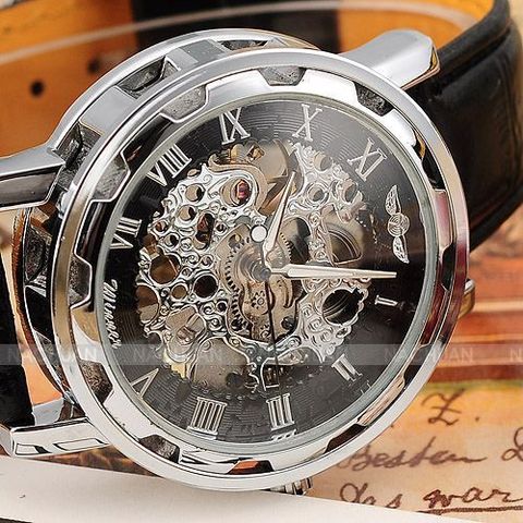 2016 new hot sale skeleton hollow fashion mechanical hand wind men luxury male business leather strap Wrist Watch relogio ► Photo 1/6