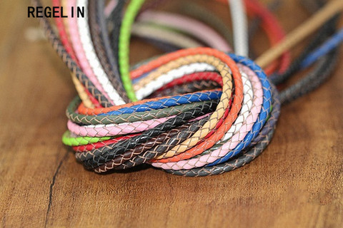 REGELIN 2Meter MuiltColor 3mm Round Genuine Braided Leather Jewelry Cord Cow leather Rope DIY Fashion Necklace Bracelet Findings ► Photo 1/2