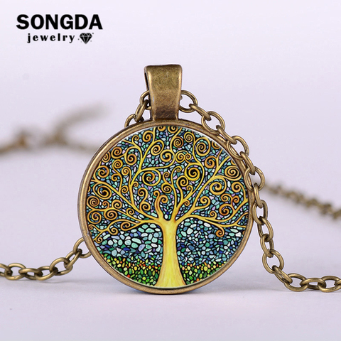 SONGDA Fashion Vintage Life Tree Glass Gem Pendant Necklace The Tree of Life Unlimited Vine Extension Necklace Mothers Day Gift ► Photo 1/6