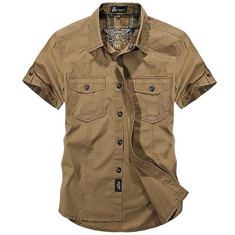 New Fashion Cotton Casual Shirts Summer Mens Shirts Short Sleeve Turn-down Collar Military Style Male Clothing Plus Size 4XL ► Photo 1/6