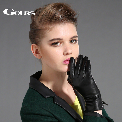 Gours Women's Genuine Leather Gloves Black Sheepskin Finger Touch Screen Gloves Winter Thick Warm Fashion Mittens New GSL087 ► Photo 1/6
