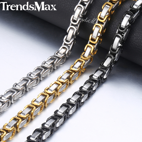 Men's Necklace Stainless Steel Byzantine Box Link Chain Necklaces Male Collar Fashion Jewelry Gifts 18-36