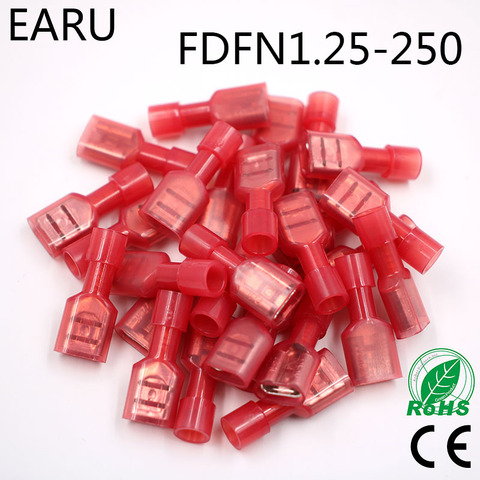 FDFN1.25-250 FDFN1-250 NYLON brass Female Insulated Spade joint Cable Wire Connector 100PCS suit 0.5-1.5mm2 22-16AWG FDFN Plug ► Photo 1/5