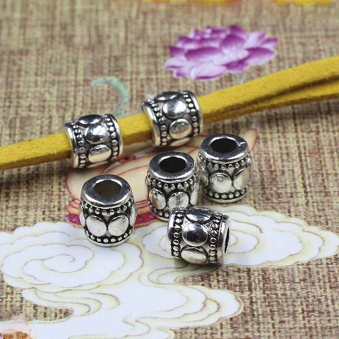 30pcs/lot Fashion Barrel Alloy Spacer Beads 7x7mm Tibetan Silver Large Hole Charm Beads Findings DIY Bracelet Jewelry Making ► Photo 1/3