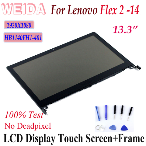 WEIDA LCD Replacment For lenovo Flex 2 -14 LCD Display Touch Screen Assembly Frame Flex2-14 1920X1080 1366X768 ► Photo 1/6