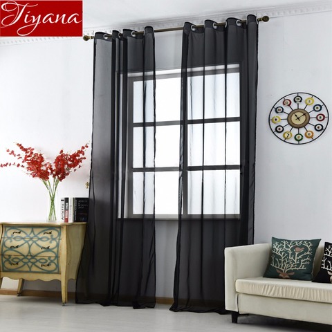 Black Curtains Solid Voile for Living Room Window Bedroom Kitchen Tulle Sheer Fabrics Cortinas Rideaux Eyelets T&184 #30 ► Photo 1/6