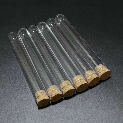 5pcs/lot 20x150mm Transparent Plastic Round Bottom Test Tubes with cork stopper for School/Laboratory Glassware ► Photo 1/3