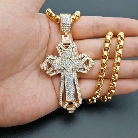 2022 Newest Iced Out Stainless Steel Big Cross Pendant Necklace for Men Gold Color Christian Cruzar Necklace Religious Jewelry ► Photo 1/5