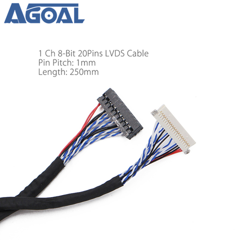 Universal 20Pin DF19-20-D8 1ch Signal 8 Bit LCD Screen Driver Board Line LVDS Screen Cable 1mm pin pitch 250mm ► Photo 1/6
