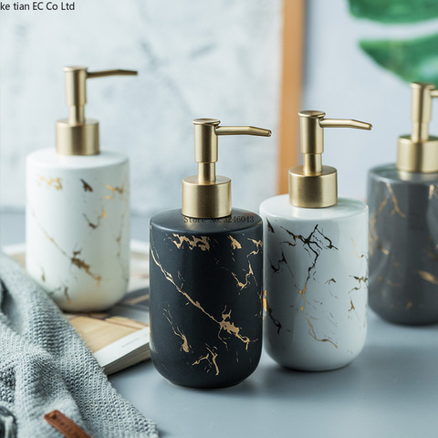 High quality matte marble pattern bathroom soap dispenser ceramic lotion bottle soap dish toothbrush holder mouthwash cup ► Photo 1/6