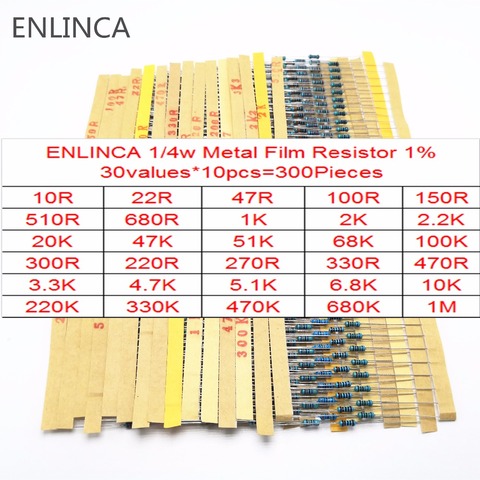 30-130Values 1/4W Metal Film Resistor Kit 1% 0.25W Resistor Assorted diy Kit Set 1 ohm-1M ohm Resistance Pack ► Photo 1/4