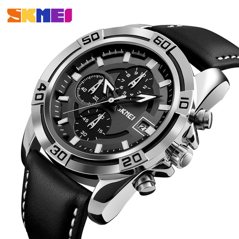 SKMEI Fashion Watch Men Leather Top Luxury Military Quartz Wristwatches Waterproof Outdoor Sports Watches Relogio Masculino 9156 ► Photo 1/6