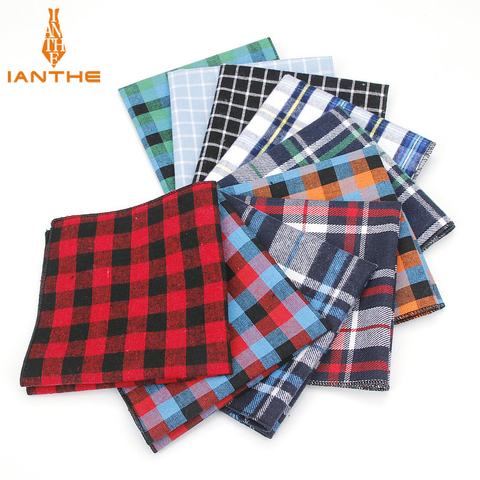 Men's Pocket Square Plaid Pattern Handkerchief Fashion Hanky For Men Business Suits Hankies Vintage Towel Accessories Navy ► Photo 1/6