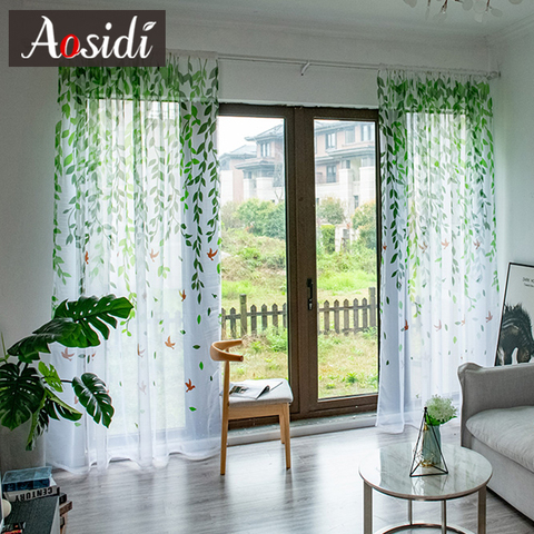 AOSIDI Willow Modern Tulle Curtains For Living Room Bedroom Bird Printed Voile Sheer Curtains For Window Tulle Curtains Drapes ► Photo 1/6