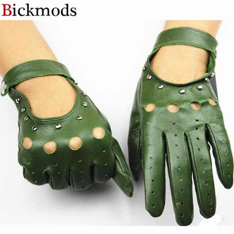 Leather gloves women's unlined thin section fashion hollow rivet style spring and summer riding driving sheepskin driver gloves ► Photo 1/6