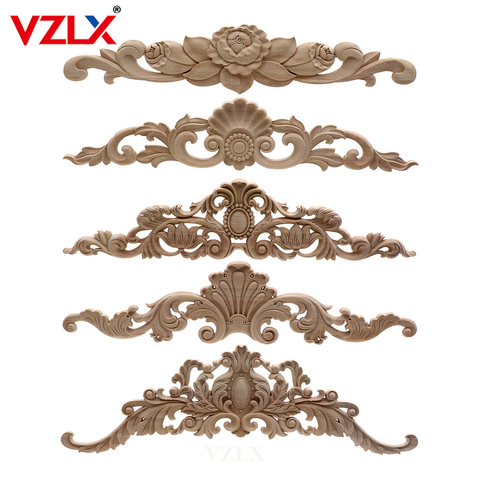 VZLX Wood Carved Decal Corner Frame Doors Furniture Woodcarving Decorative Wooden Figurines Craft Long Applique Decoration ► Photo 1/6