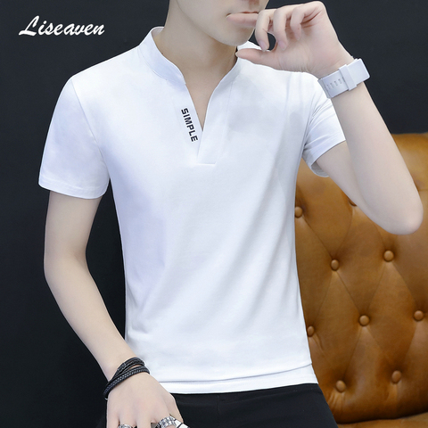Liseaven Men's T-Shirt 2022 Mandarin Collar T-Shirts Short Sleeve T-Shirts Brand Tee Shirt Mens Clothing ► Photo 1/6