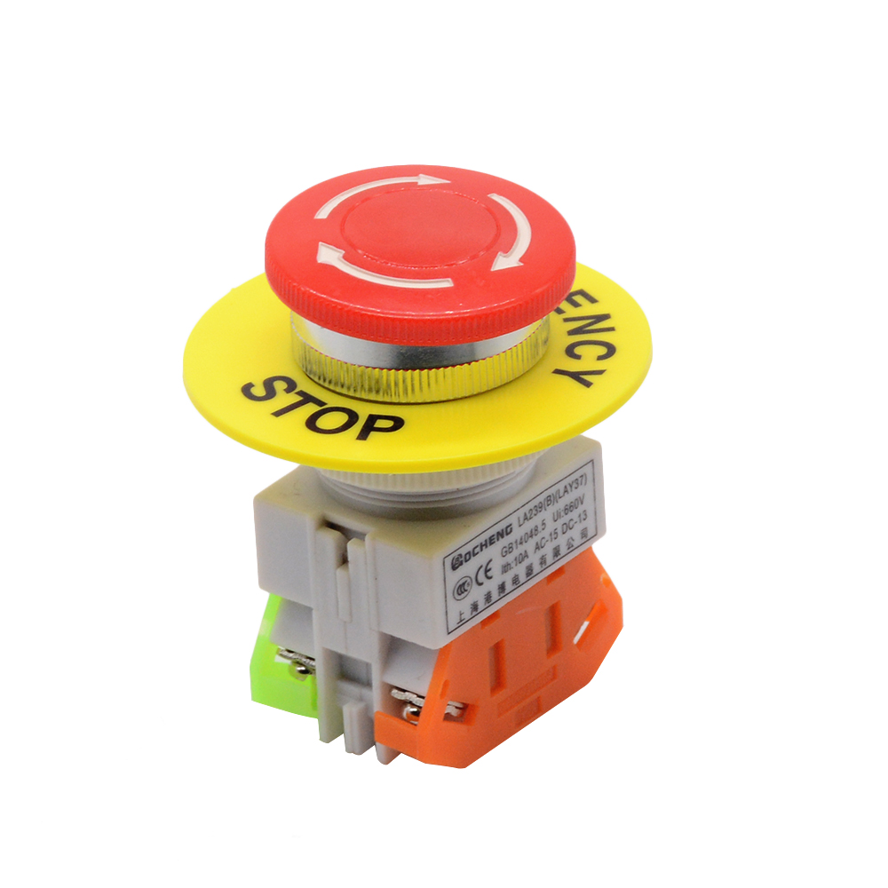 1-10PCS AC 660V 10A Mushroom Cap 1NO 1NC DPST Emergency Stop Push Button Switch 