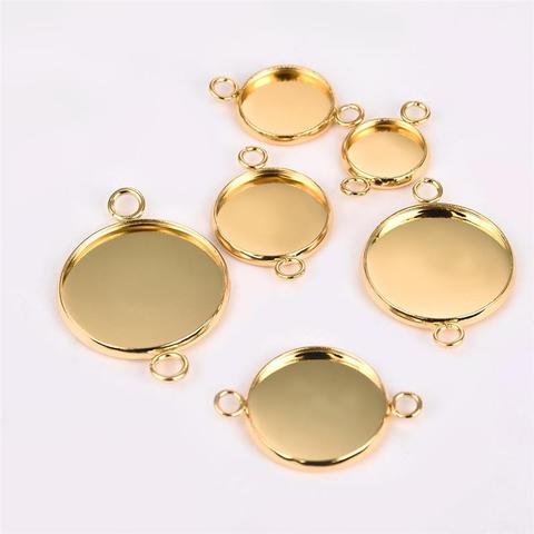 20pc Cabochon Setting Round 10/12/14/16/18/20/25mm Stainless Steel Bracelet Connector Blank Tray Bezel Gold Pendant Base Jewelry ► Photo 1/6