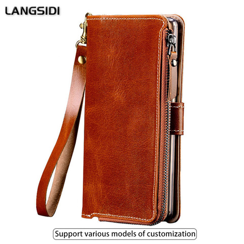 Multi-functional Zipper Genuine Leather Case For Samsung A9 A8 2022 S10e S9 Wallet Stand Holder Silicone Protect Phone Bag Cover ► Photo 1/6