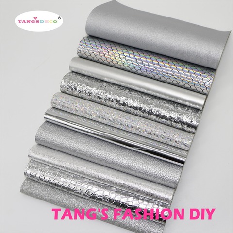 10pcs-High Quality NEW MIX STYLE Silver color mix PU leather set/synthetic leather set/DIY fabric artificial leather ► Photo 1/1