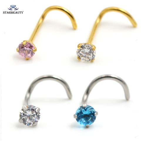 1 Piece AA Zircon 2.5mm Gem Nose Stud Piercing Surgical Steel S Shape Gold Silver Color Nose Ring Prong CZ Nose Jewelry 20g ► Photo 1/6