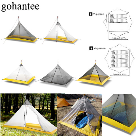 Ultralight Camping Tent 2-4 Person Outdoor 40D Nylon Silicone Coated Rodless Pyramid Large Tent Breathable 3-4 Season Inner Tent ► Photo 1/6