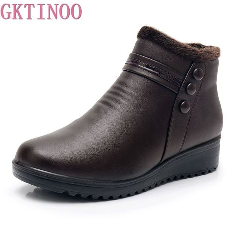 GKTINOO 2022 Fashion Winter Boots Women Leather Ankle Warm Boots Mom Autumn Plush Wedge Shoes Woman Shoes Big Size 35-41 ► Photo 1/6