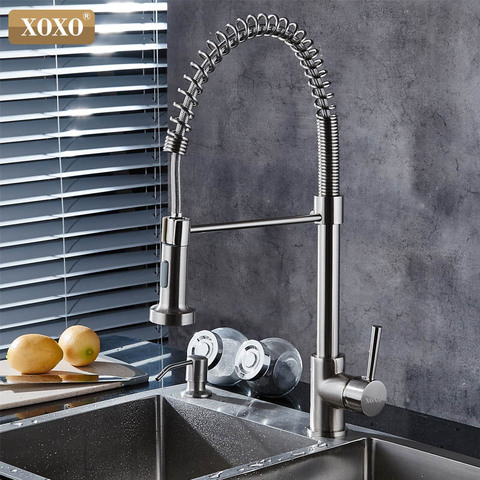 XOXO Spring Style Kitchen Faucet head mixer cold and hot Brushed Nickel Faucet Pull Out sprayer mixer tap 1343 ► Photo 1/6