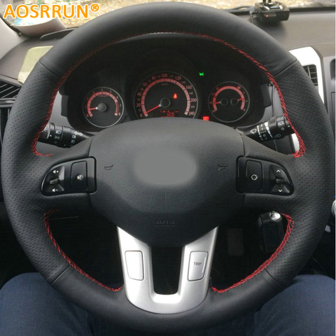 Car-styling Leather Hand-stitched Car Steering Wheel Covers For Kia Sportage 3 SL 2011-2014 Kia Ceed 2010 Car accessories ► Photo 1/3