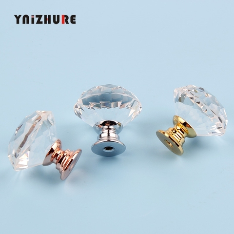 YNIZHURE  Diamond Shape Crystal Glass Knobs Cupboard Pulls Drawer Knobs Kitchen Cabinet Handles Furniture Handle Hardware ► Photo 1/6