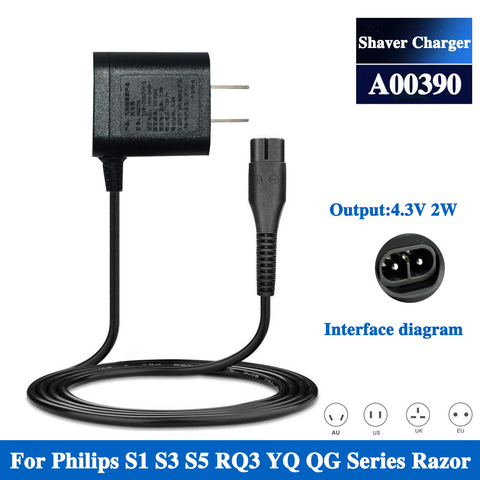 AU UK US EU Plug A00390 Charger Power Cord Adaptor For Philips Norelco OneBlade QP2520 Shaver ► Photo 1/6