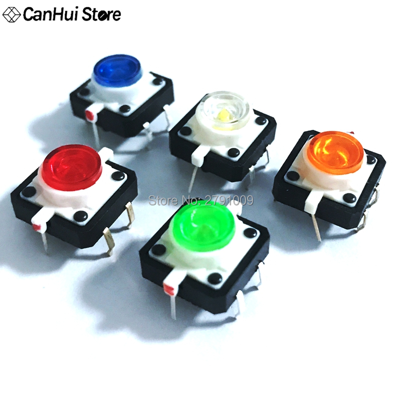 5PCS 12X12X7.3 Tactile Push Button Switch Momentary Tact LED 5 Color 