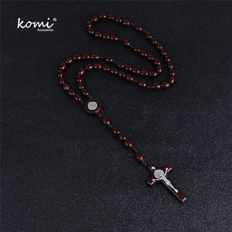 Komi Vintage Religious Beads Catholic Rosary Necklace Women Long Strand Necklaces Jesus Silver Coin Cross Pendant ► Photo 1/6