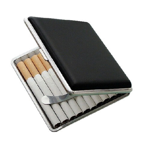Metal Frame Black Faux Leather Cigarette Storage High Quality Case Box Container for Lighter Holds 84mm cigarettes Cases ► Photo 1/6