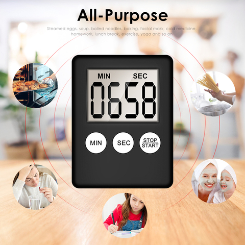 Super Thin LCD Digital Screen Kitchen Timer Square Cooking Count Up Countdown Alarm Sleep Stopwatch Temporizador Clock dropship ► Photo 1/6