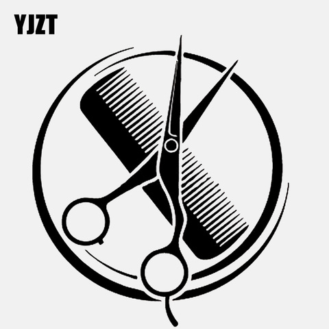 YJZT 12.9CM*14.6CM  Comb Scissors Barbershop Beauty Salon Vinyl Black/Silver Car Sticker C22-0056 ► Photo 1/6