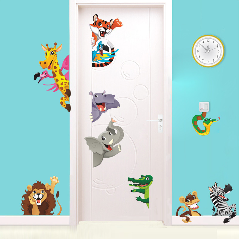 Jungle Animals Wall Stickers For Kids Rooms Home Door Decor Cartoon Lion  Elephant Giraffee Wall Decals Pvc Mural Art Diy Posters - Price history &  Review | AliExpress Seller - FunnyWallDecor Store 