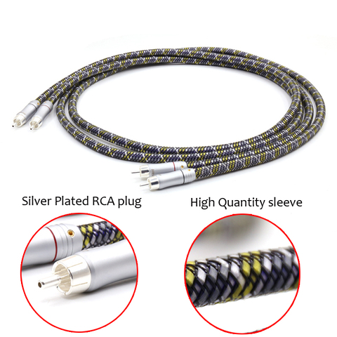 Pair High Quality 6N 99.9999% OFC Male-Male RCA Interconnect Cable with Silver Plated RCA Plug for Hifi System ► Photo 1/6