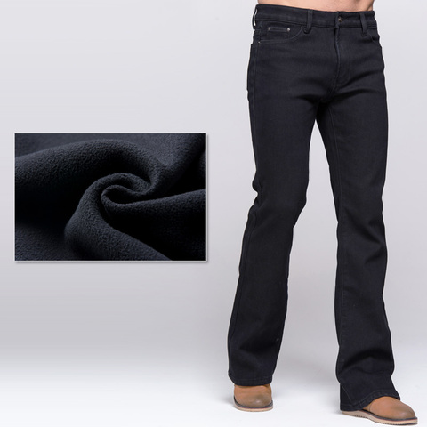 GRG Mens Winter Boot Cut Jeans Thicken Warm Stretch Denim Black Jeans Slim Slightly Flare Pants Polar Fleece Jeans ► Photo 1/6