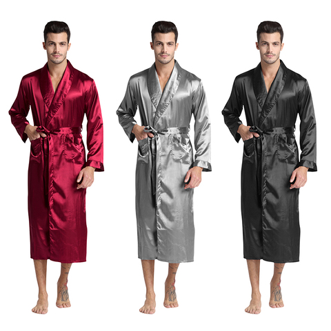 Tony&Candice Men's Silk Satin Bathrobe Robe Long Solid Silk Pajamas Men Silk Nightgown Sleepwear Kimono Homme Dressing Gown ► Photo 1/6