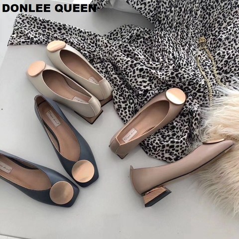 DONLEE QUEEN Women Flats Shoes Low Wooden Low Heel Ballet Square Toe Shallow Buckle Brand Shoes Slip On Loafers zapatos de mujer ► Photo 1/6
