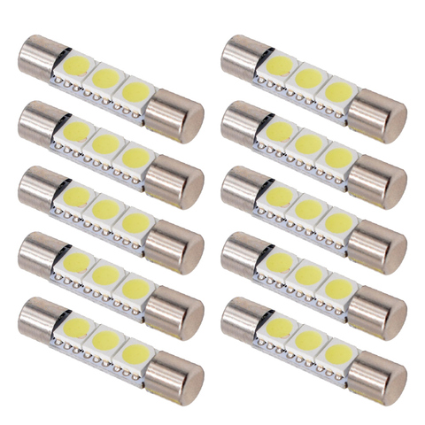 10pcs Flood Festoon Dome T6.3 28mm T6 3 SMD 5050 LED 3smd Light Bulb Car Vanity Mirror Lights Sun Visor Fuse Light White 12V ► Photo 1/6