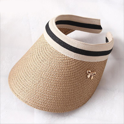 2022 New Women's Sun Hats Handmade Straw Visor Caps Parent-Child Summer Hat Empty Top Beach Hat ► Photo 1/6