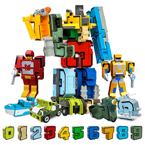 10Pcs Creative Assembling Educational Blocks Action Figure Number Transformation Robot Deform Plane Car Gift Toys for Children ► Photo 1/6