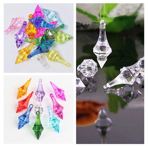 12Pcs /Lot Colorful Hanging Pendant Diamond Chandelier Acrylic Crystal Beads Home DIY Wedding Party Craft Decoration 18*46mm ► Photo 1/6