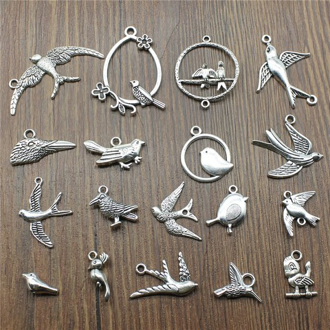 12pcs/lot Bird Charms Antique Silver Color Bird Charms Pendants For Bracelets Flying Bird Charms Making Jewelry ► Photo 1/2